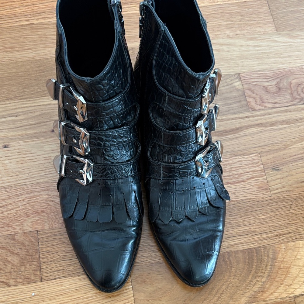 Modern Vice Black Leather Buckle Ankle Boots 8.5 - Picture 2 of 8